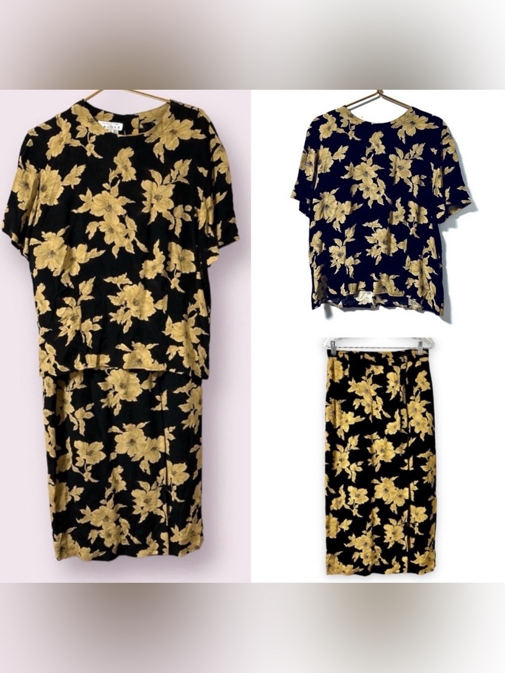 Vintage 80s/90s Rena Rowan Dark Floral Top Maxi Skirt Set Womenโs Size 10 Retro